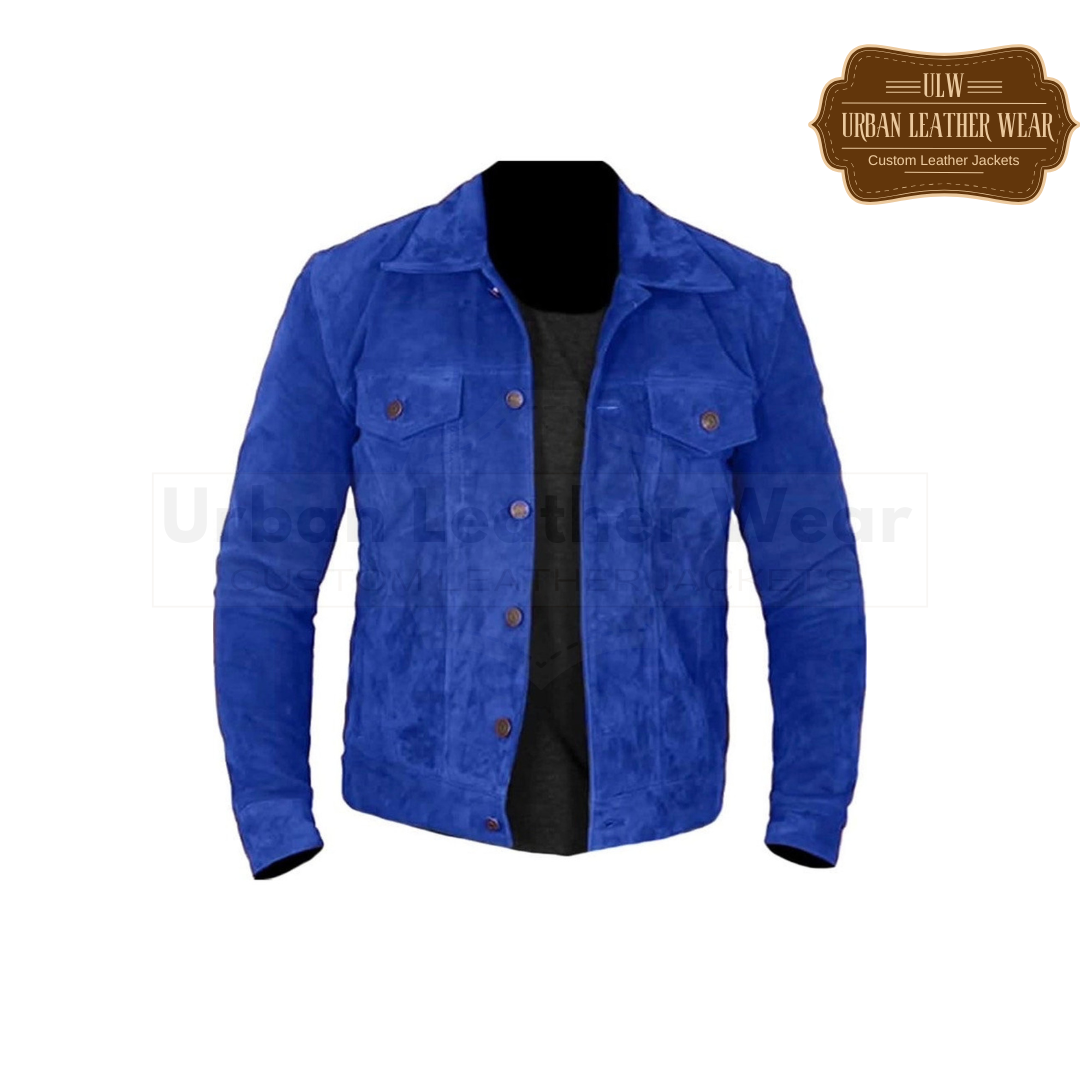 Shop our Men Suede Trucker Leather Jacket in Blue. 