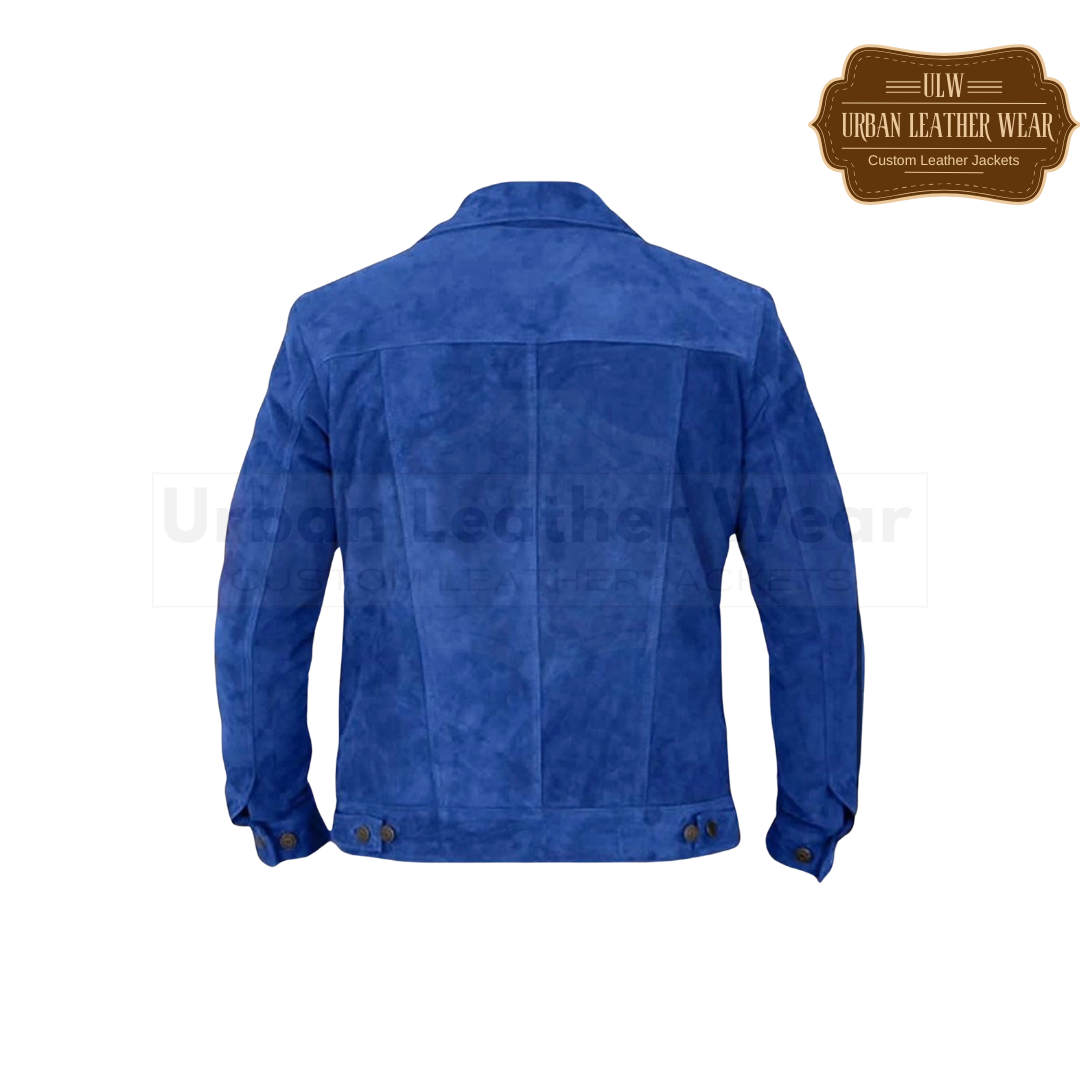 Shop our Men Suede Trucker Leather Jacket in Blue. 