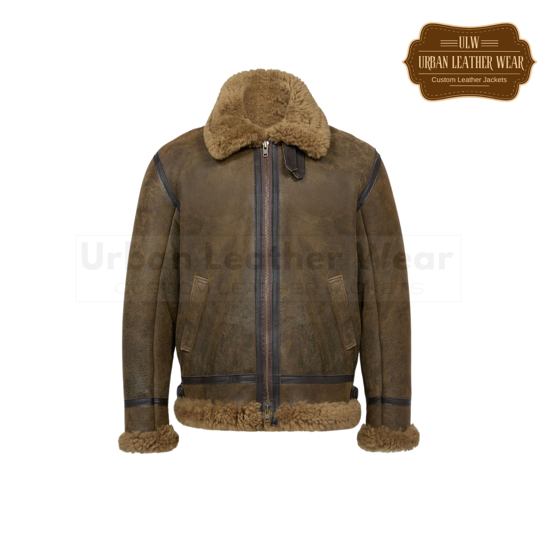 Men brown Shearling Classic Aviator Jacket URBAN LEATHER WEAR LTD