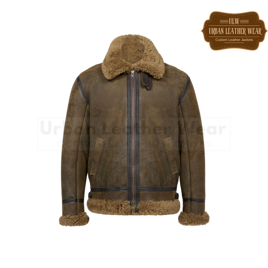 Men brown Shearling Classic Aviator Jacket URBAN LEATHER WEAR LTD