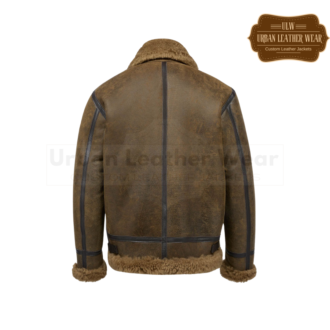 Men brown Shearling Classic Aviator Jacket URBAN LEATHER WEAR LTD