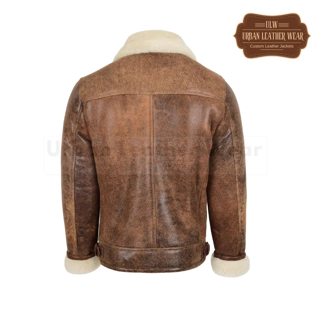 Mens Aviator Pilot Shearling Leather Jacket Brown