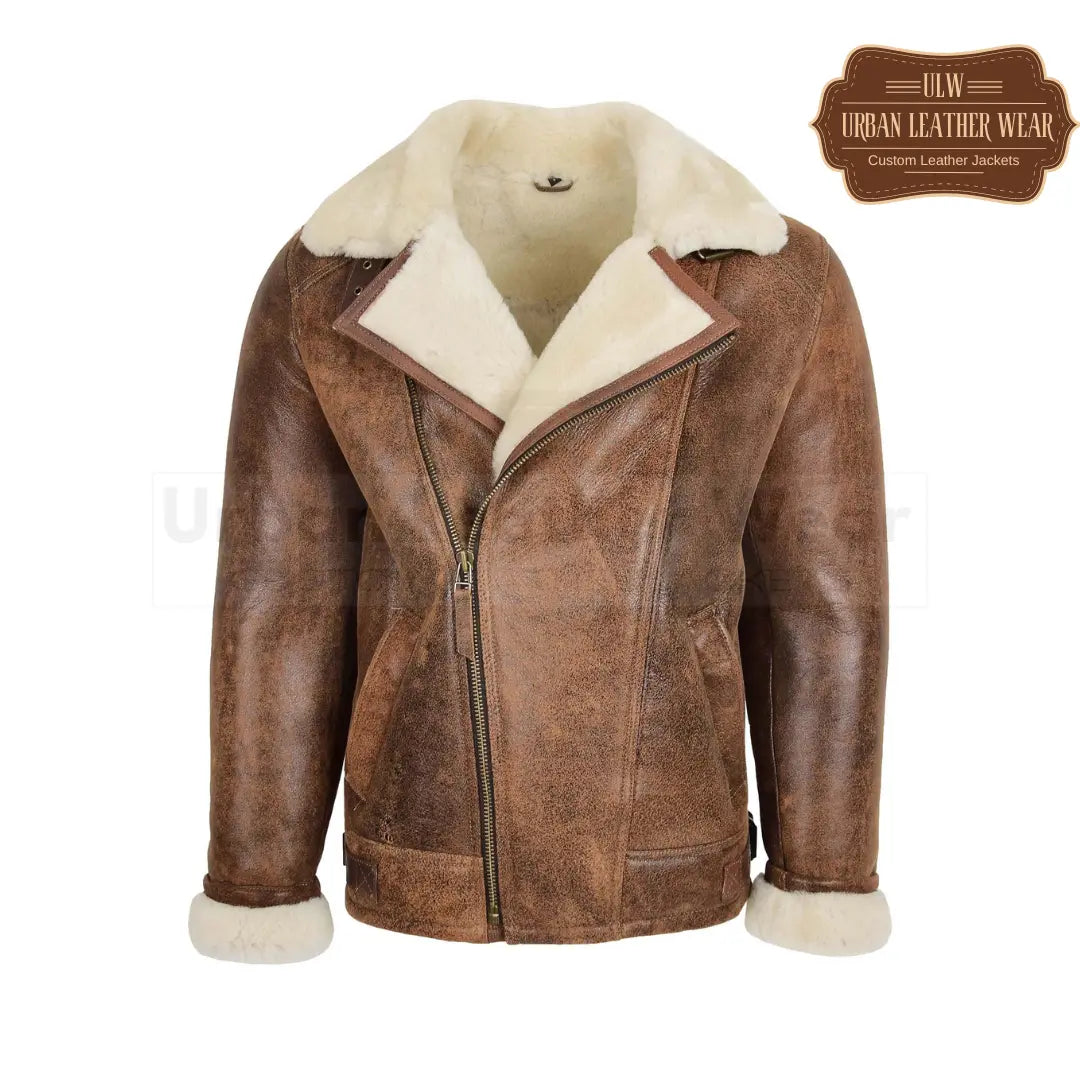 Mens Aviator Pilot Shearling Leather Jacket Brown