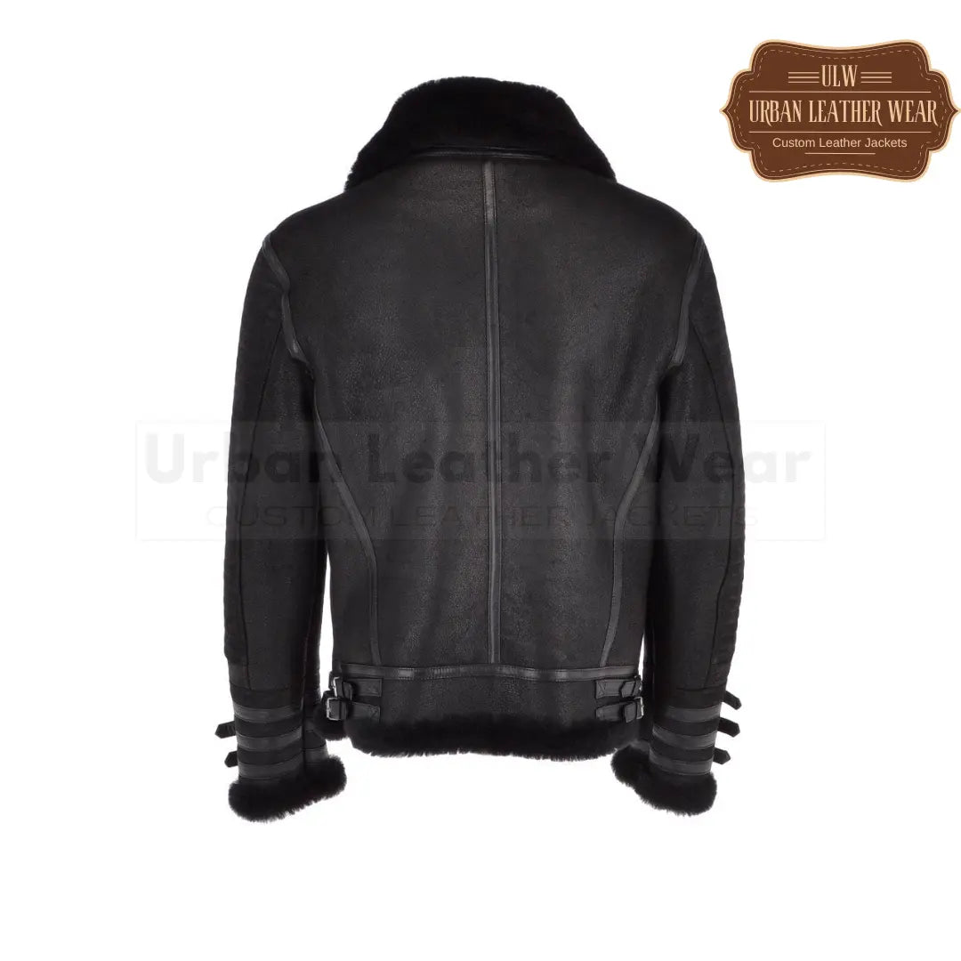 Mens Luxury Shearling Biker Flying Jacket Black