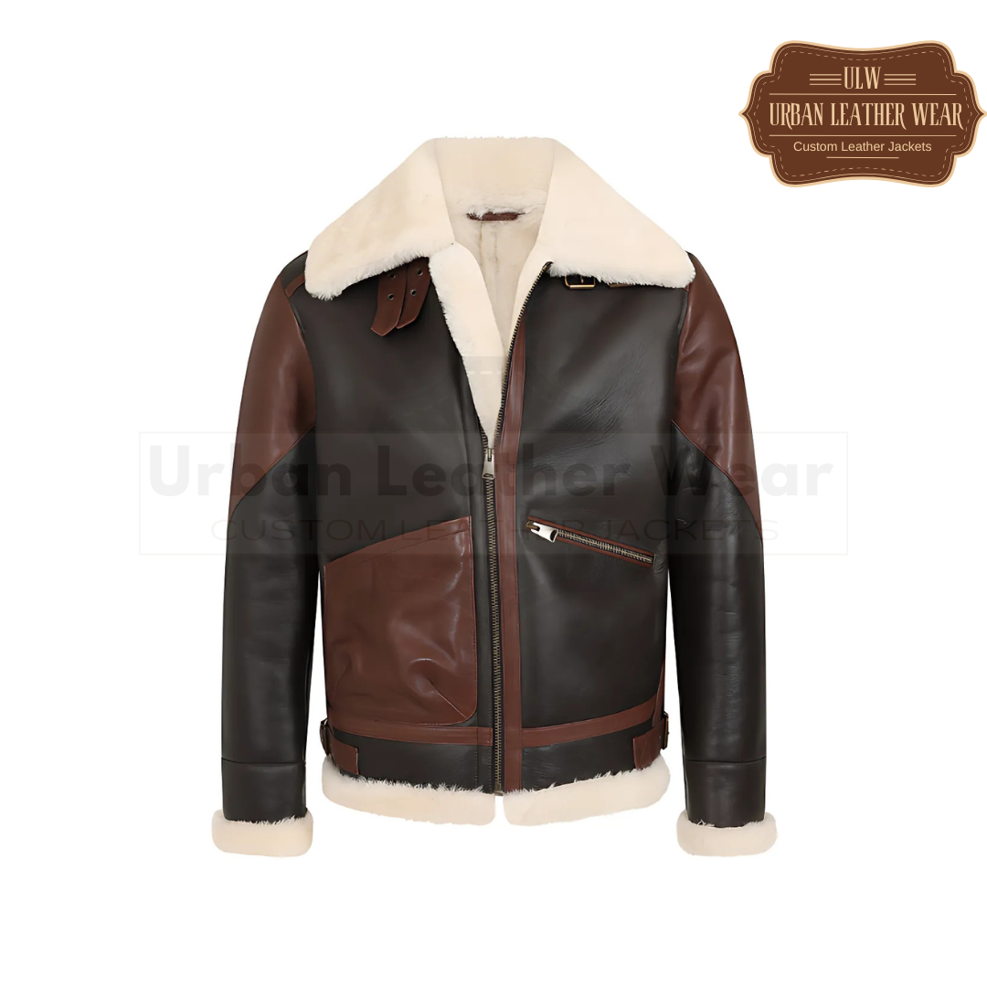 Men B3 RAF Shearling Pilot Flying Black Brown Leather Jacket
