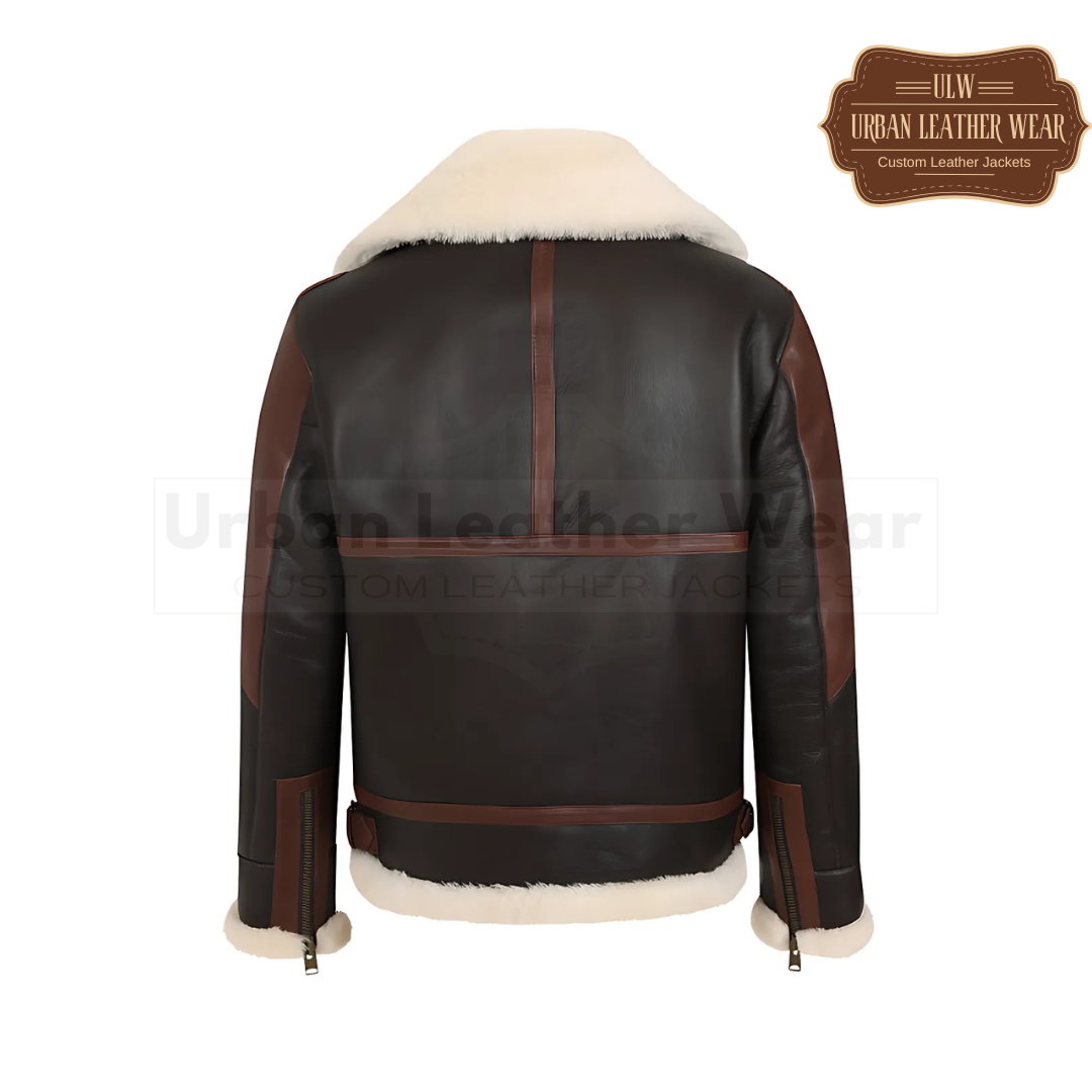 Men B3 RAF Shearling Pilot Flying Black Brown Leather Jacket
