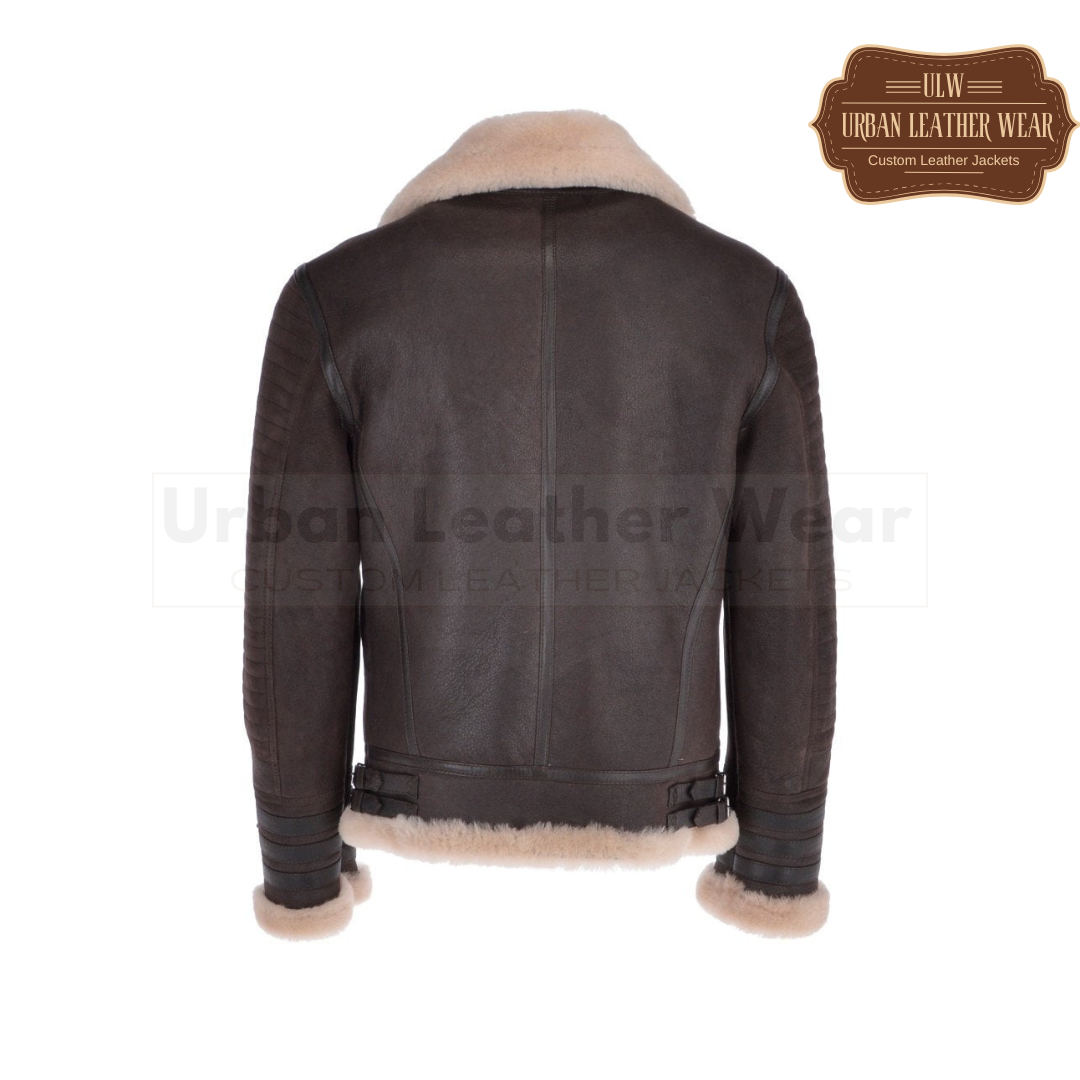 Men Luxury Shearling Biker Flying Jacket Brown