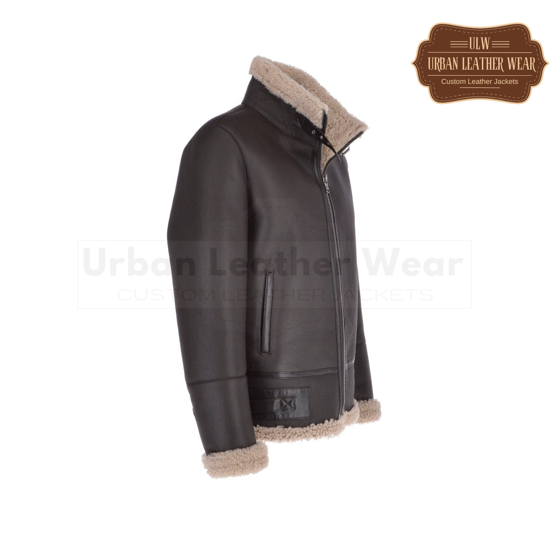 Men Luxury Shearling Biker Flying Jacket Brown