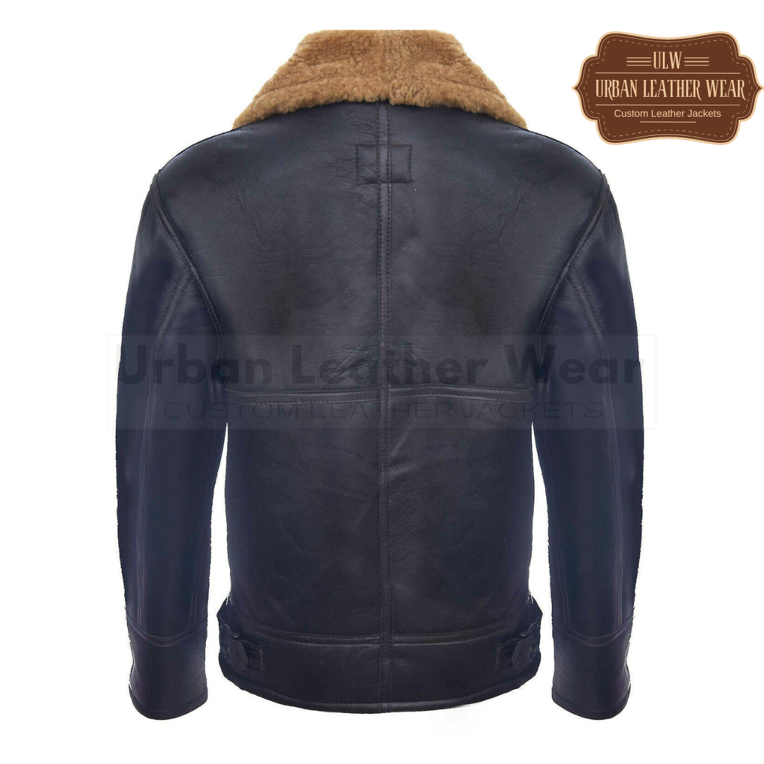 Men Shearling B3 RAF Aviator Dark Blue Leather Jacket
