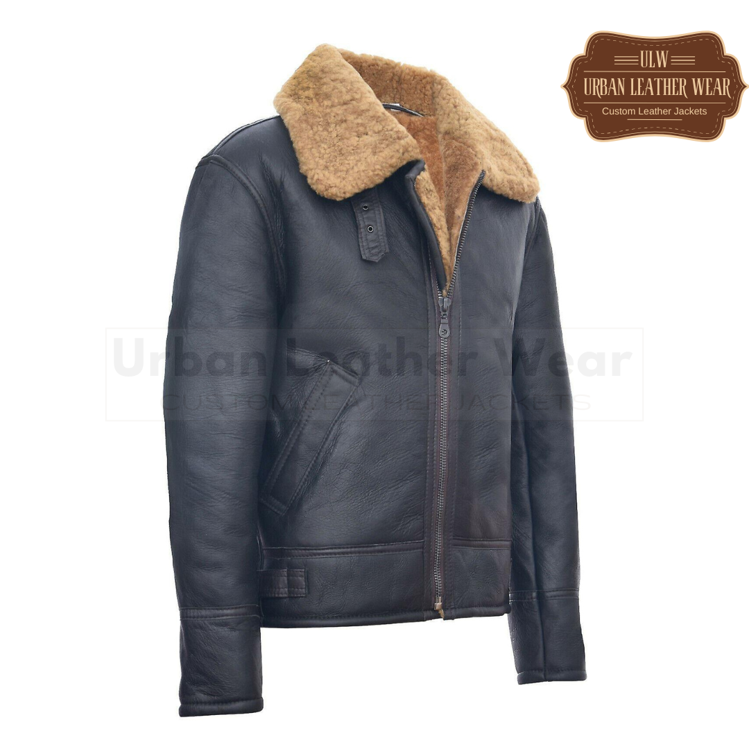 Men Shearling B3 RAF Aviator Dark Blue Leather Jacket