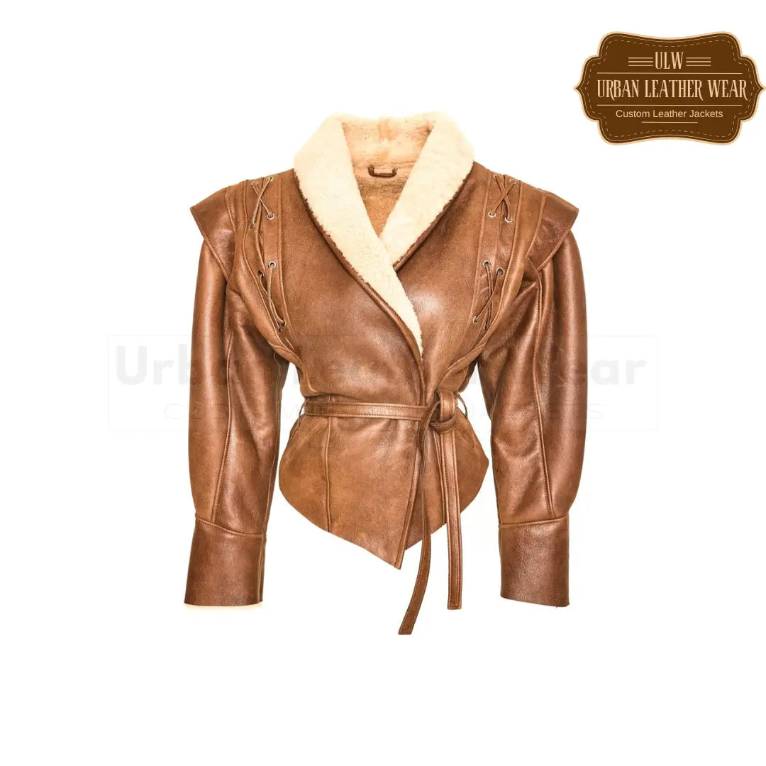 Shop our new style Brown shearling jacket for women. 