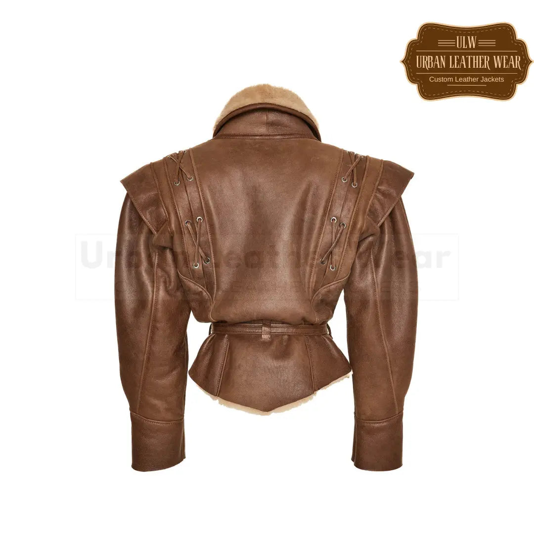 Shop our new style Brown shearling jacket for women. 