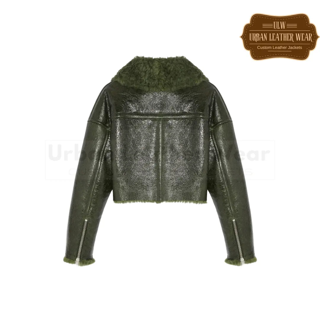 Buy our Olive Green Shearling Cropped Bomber Jacket for women! 