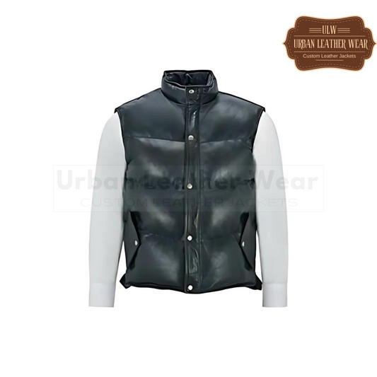 Men Down Sleeveless Leather Vest Waistcoat

