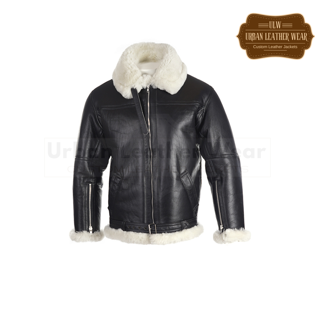 Premium Shearling Fur Leather Jacket Black URBAN LEATHER WEAR LTD