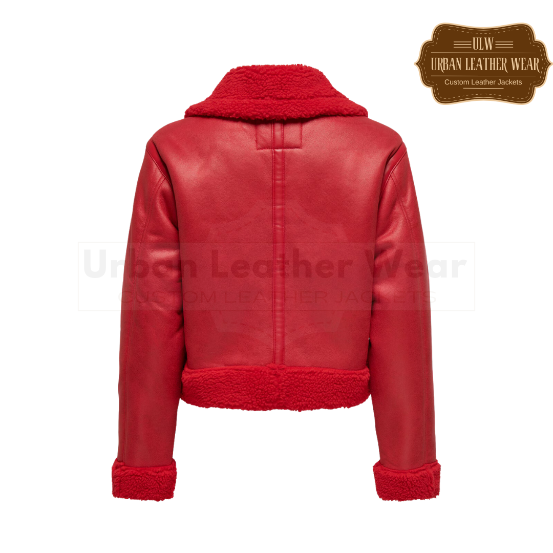 Shop our Women Red Shearling Bomber Jacket.