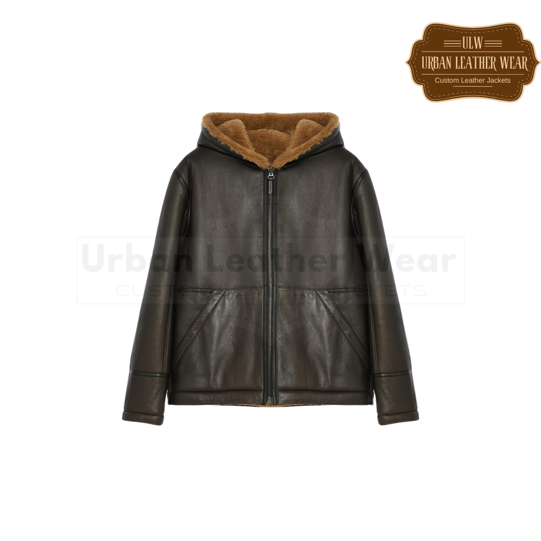 Reversible Silky Shearling Hooded Leather Jacket URBAN LEATHER WEAR LTD