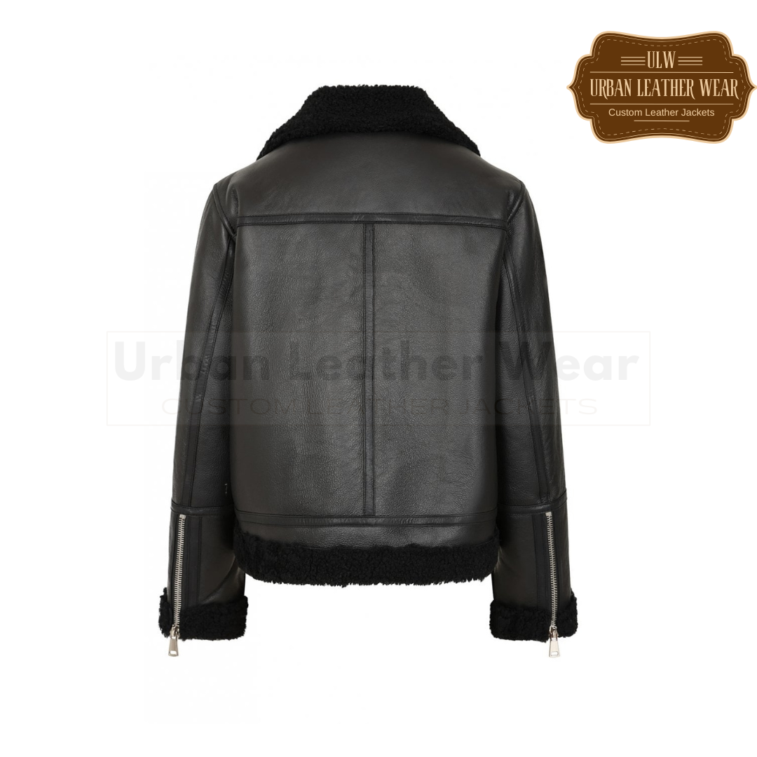 Shop our Women's Cropped Shearling Collared Bomber Leather Jacket. Made with high-quality leather