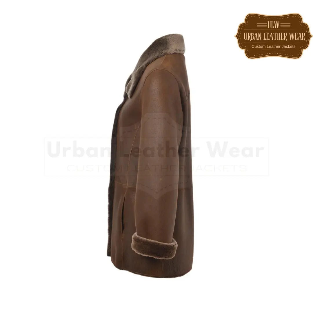 Buy our Shearling Leather Brown Button Down Jacket