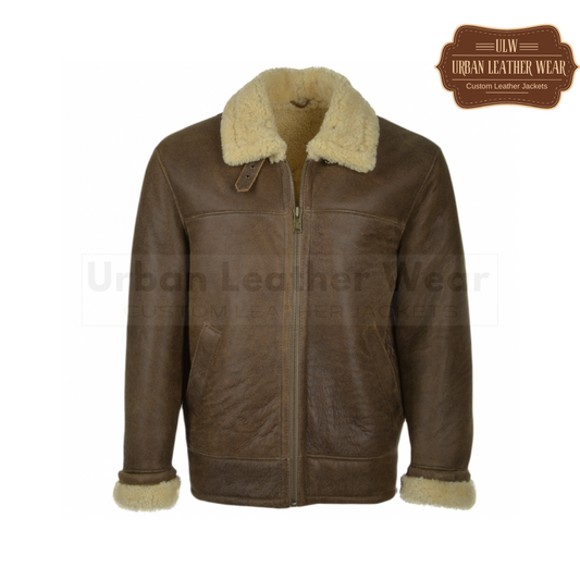 Men Brown Leather Shearling Jacket