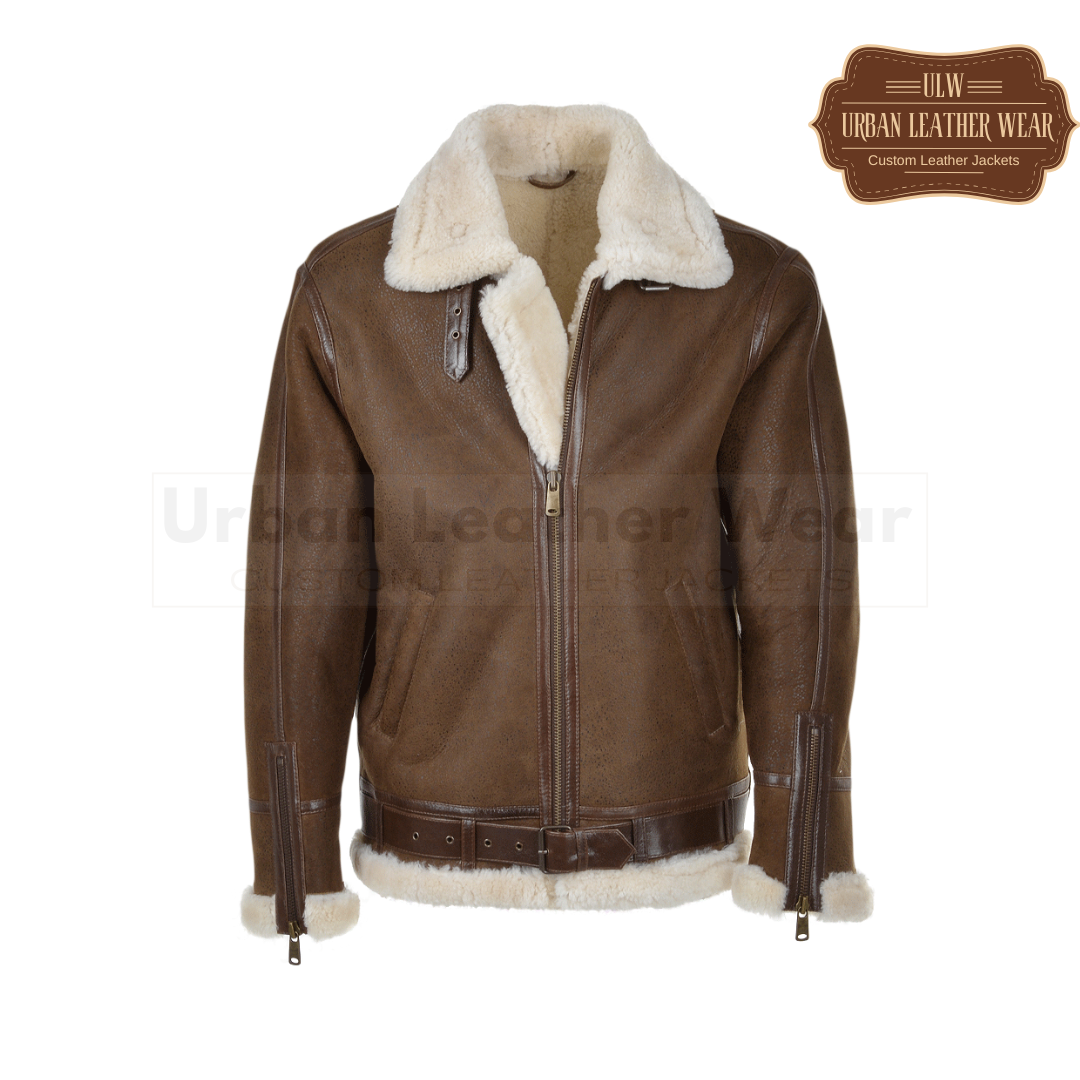 Men Brown leather shearling jacket