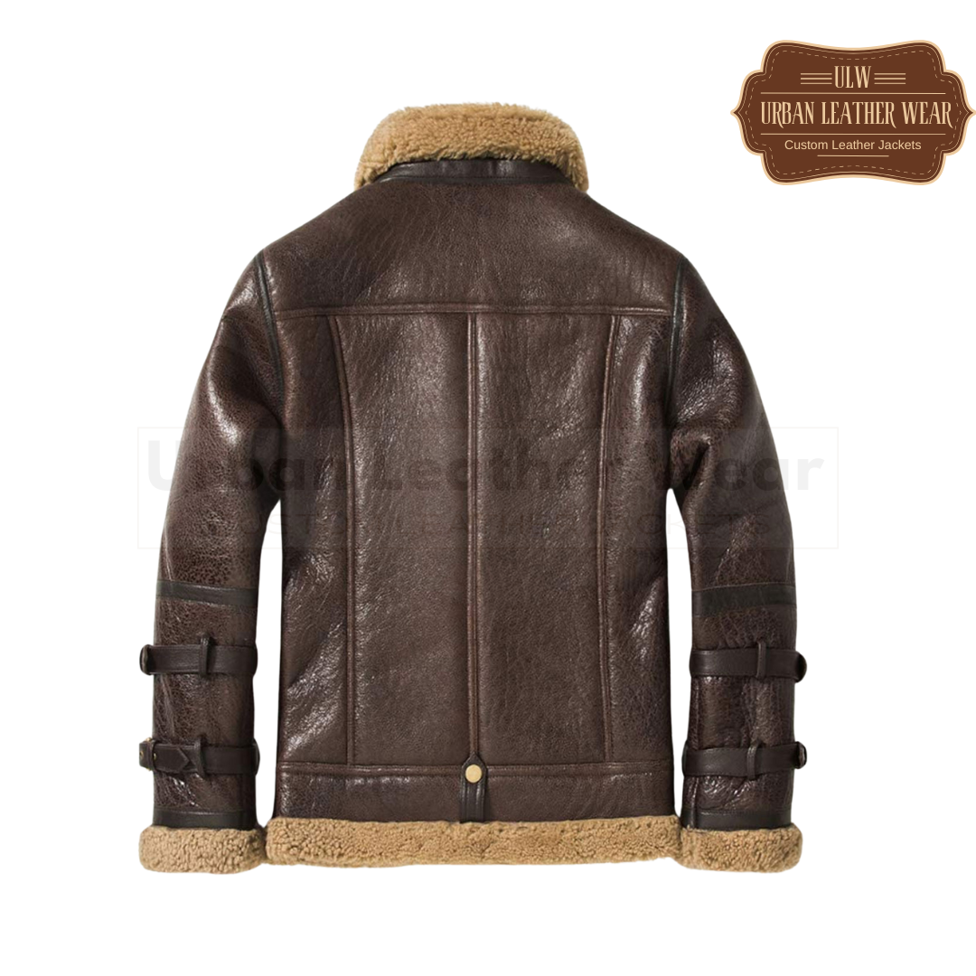 Short Double Collar Shearling Fur Men Leather Jacket

