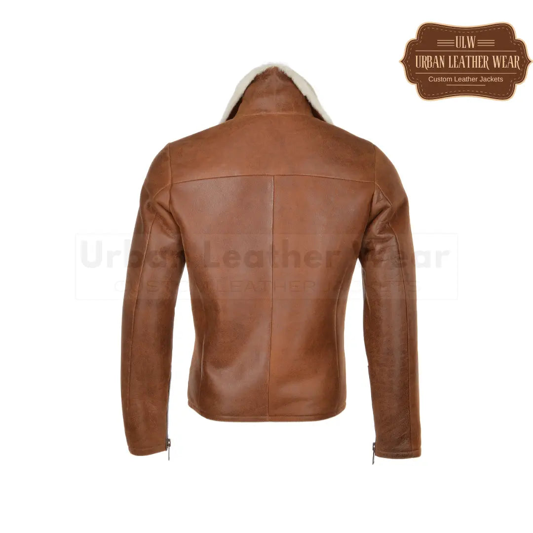 Side Zip Biker Shearling Pilot Leather Jacket Tan