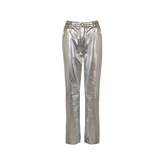 Straight Leg silver leather pants URBAN LEATHER WEAR LTD