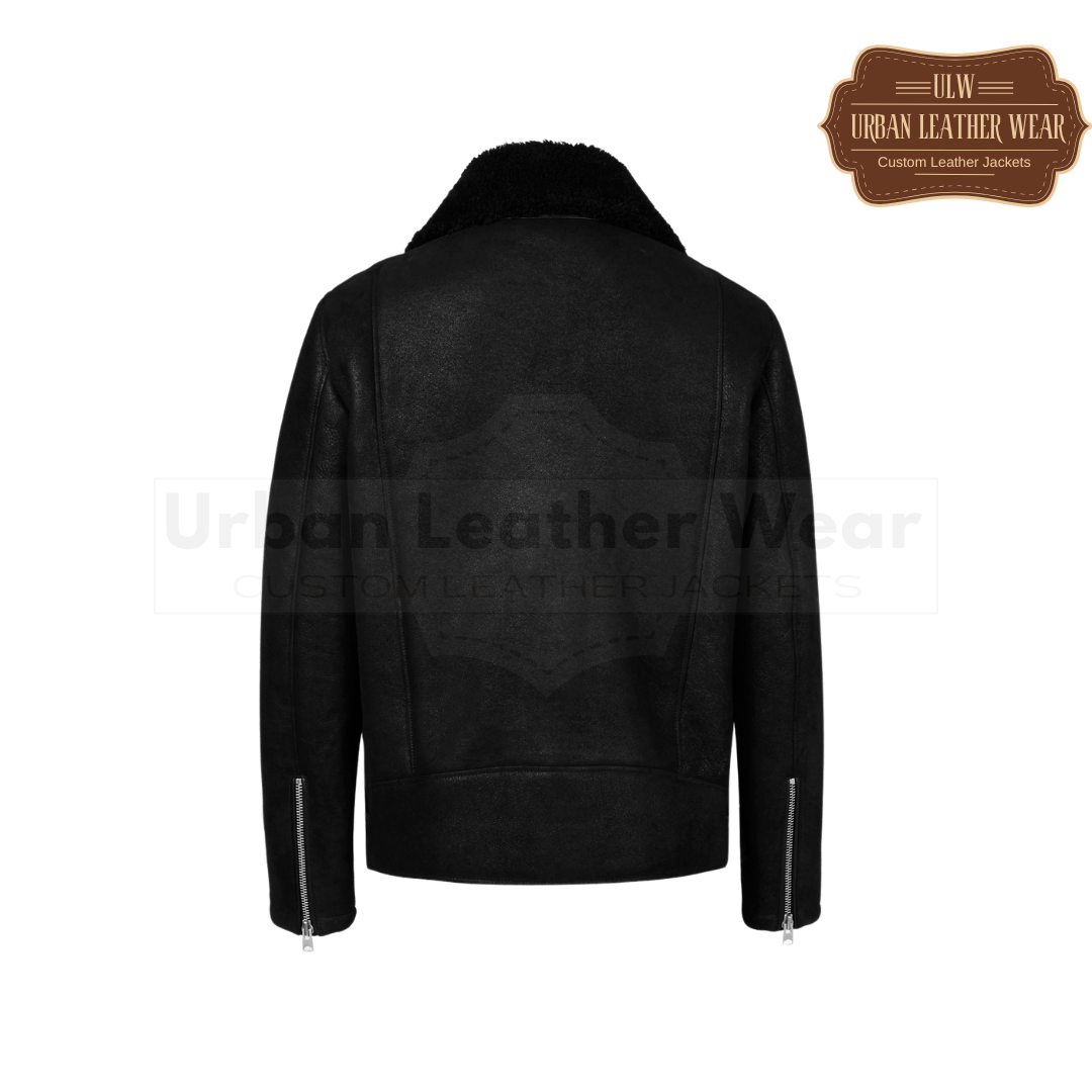 Men Shearling Leather Jacket Black