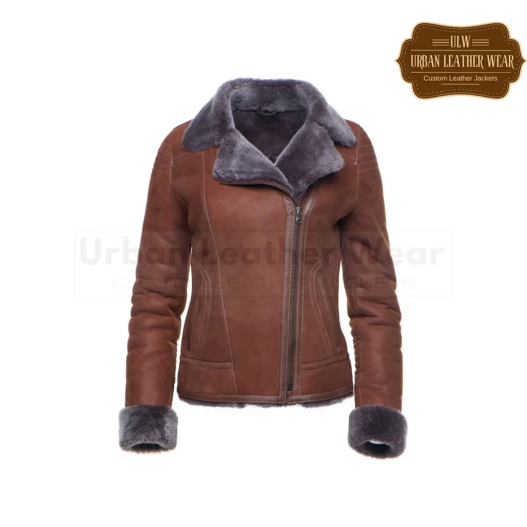 Shop our Tan Shearling B-3 Bomber Style Jacket for women. Made with cozy shearling material in a classic tan color