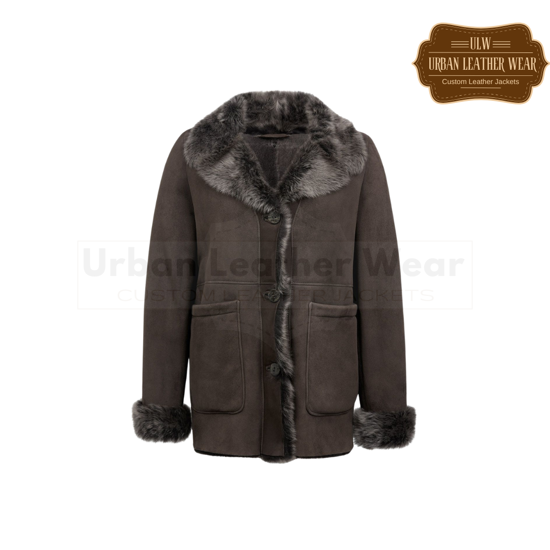 Women Toscana Trim Revere Collar Coat URBAN LEATHER WEAR LTD