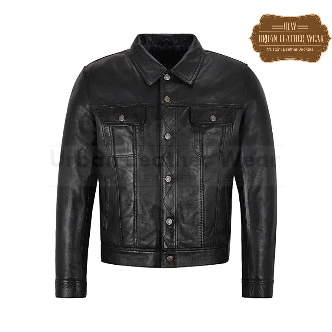 Shop style of the Levis Trucker Black Leather Jacket. Made from high-quality genuine leather