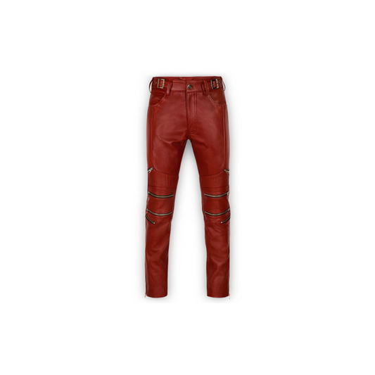 Cherry Red Zipper Leather Pants URBAN LEATHER WEAR LTD