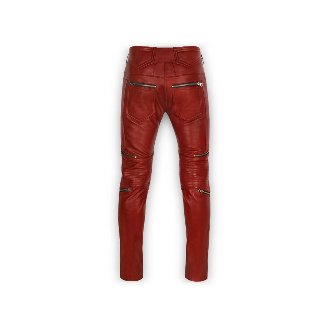 Cherry Red Zipper Leather Pants URBAN LEATHER WEAR LTD