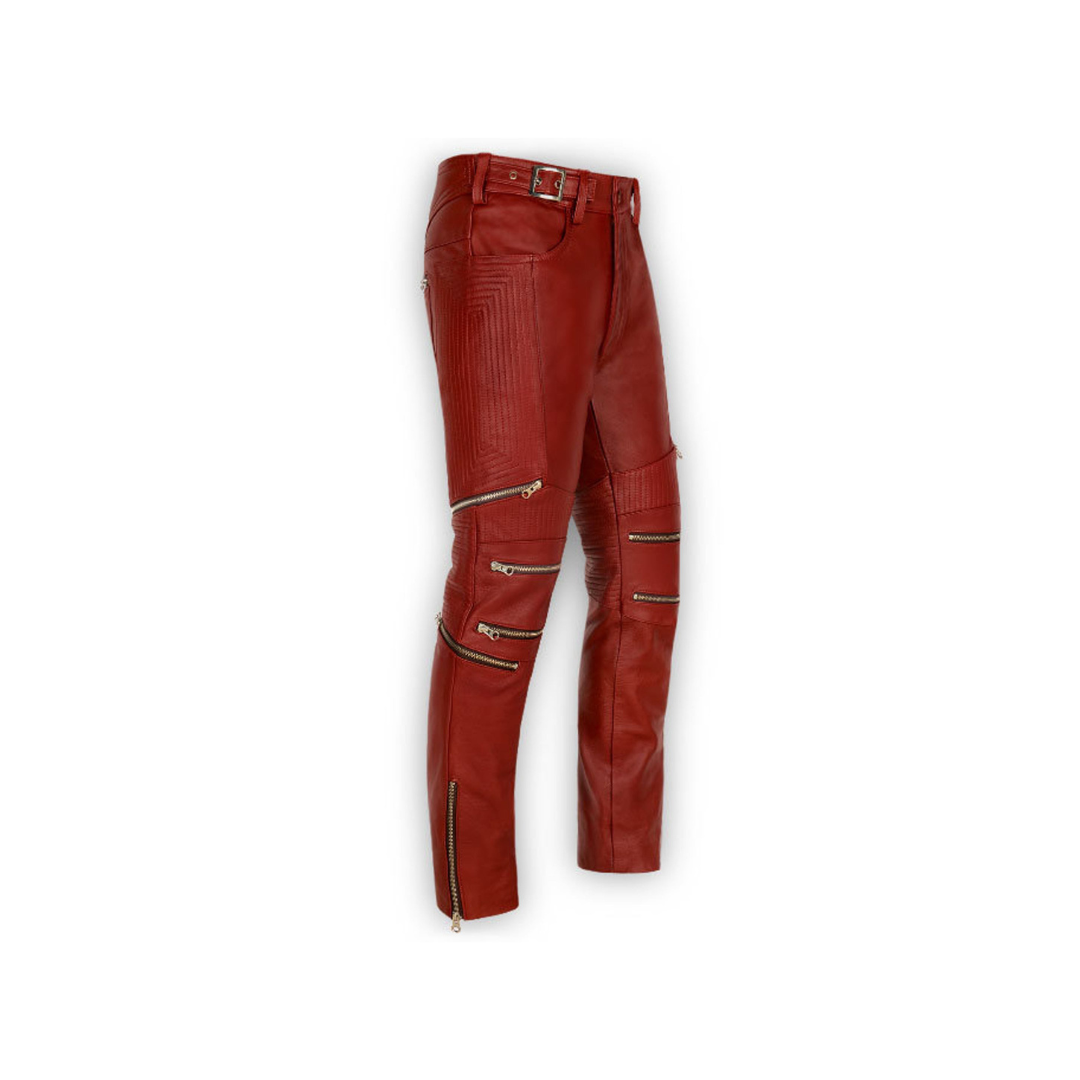 Cherry Red Zipper Leather Pants URBAN LEATHER WEAR LTD