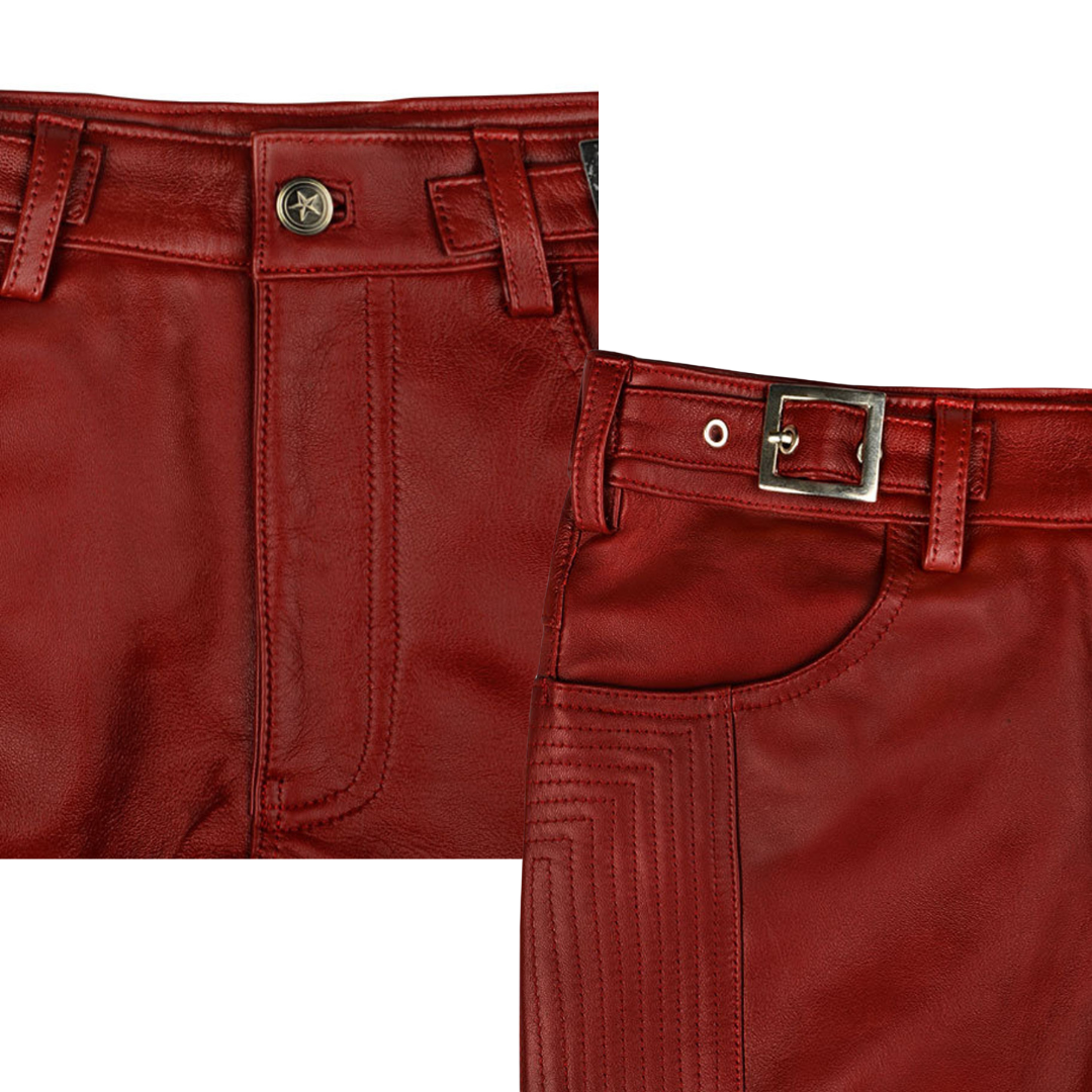 Cherry Red Zipper Leather Pants URBAN LEATHER WEAR LTD