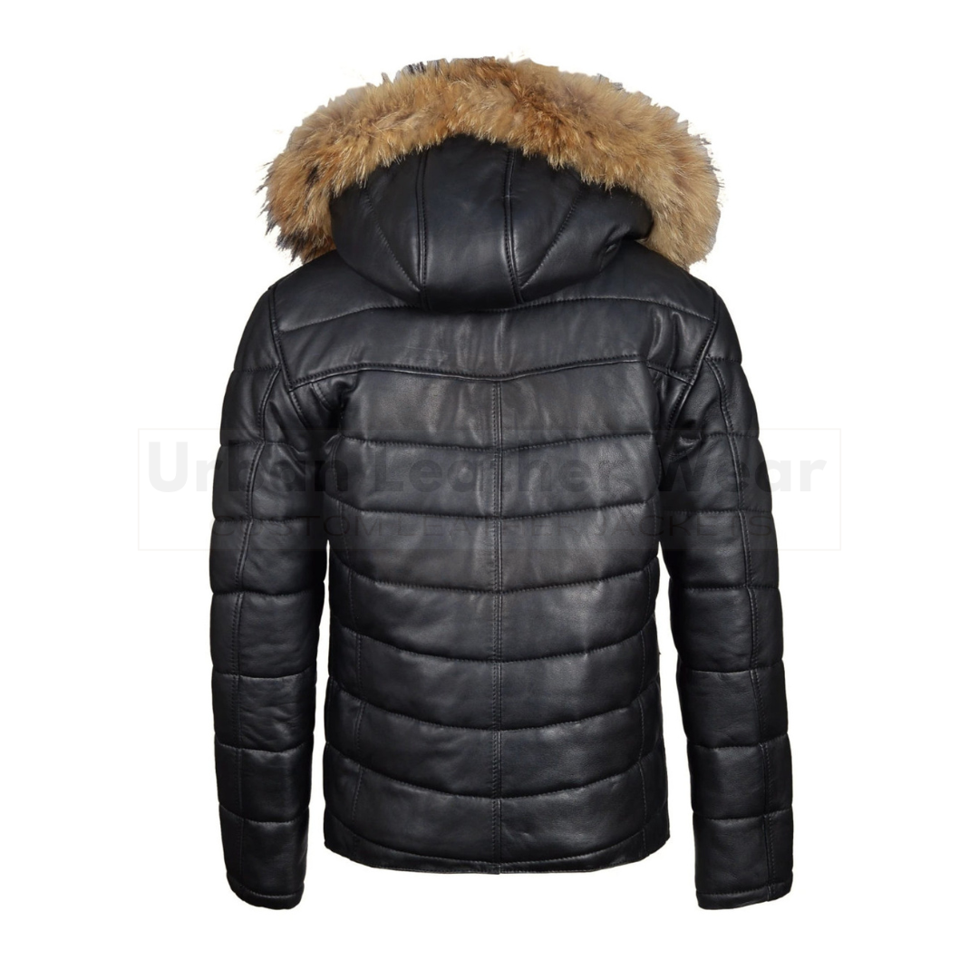 Men Winter Leather Jacket With Fur On Hoodie