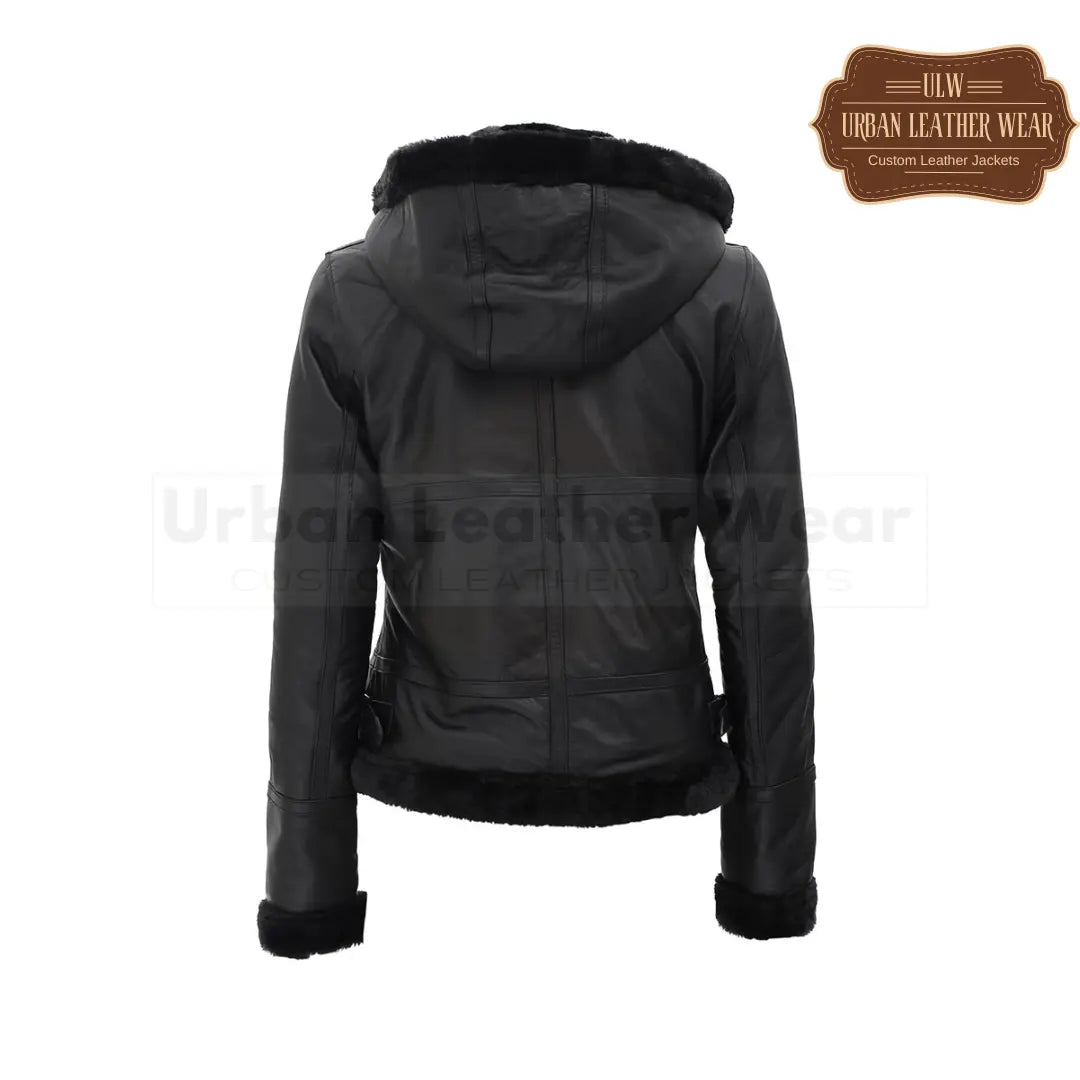 B3 Hooded Bomber Tan Shearling Leather Jacket for Women