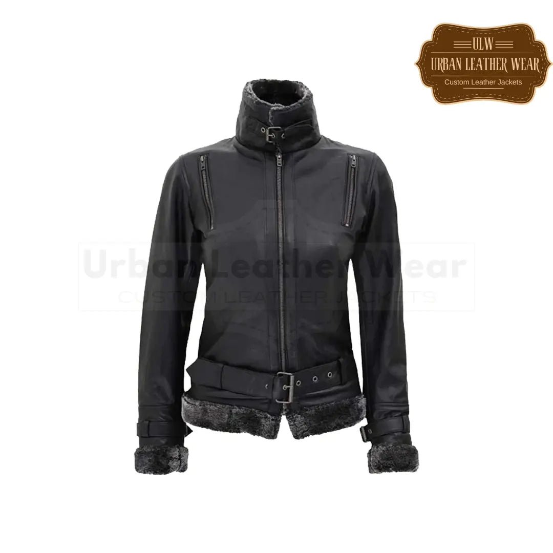 Women Black Shearling Collar Jacket