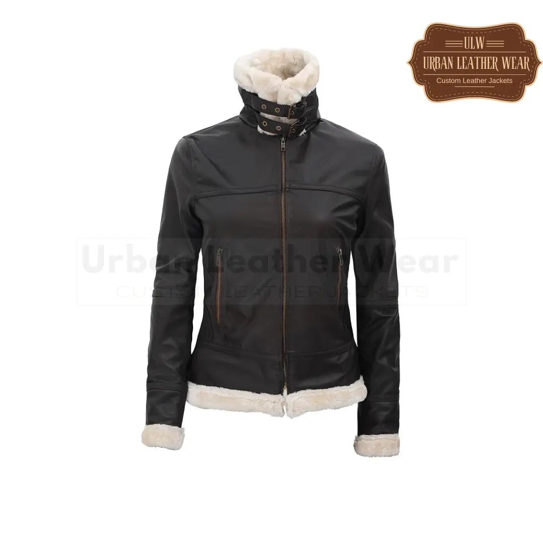 Women Brown Leather B3 Shearling Bomber Leather Jacket