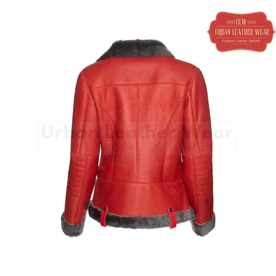 Shop our Women Shearling Red Leather Jacket. Made with high-quality leather and featuring a cozy shearling lining,