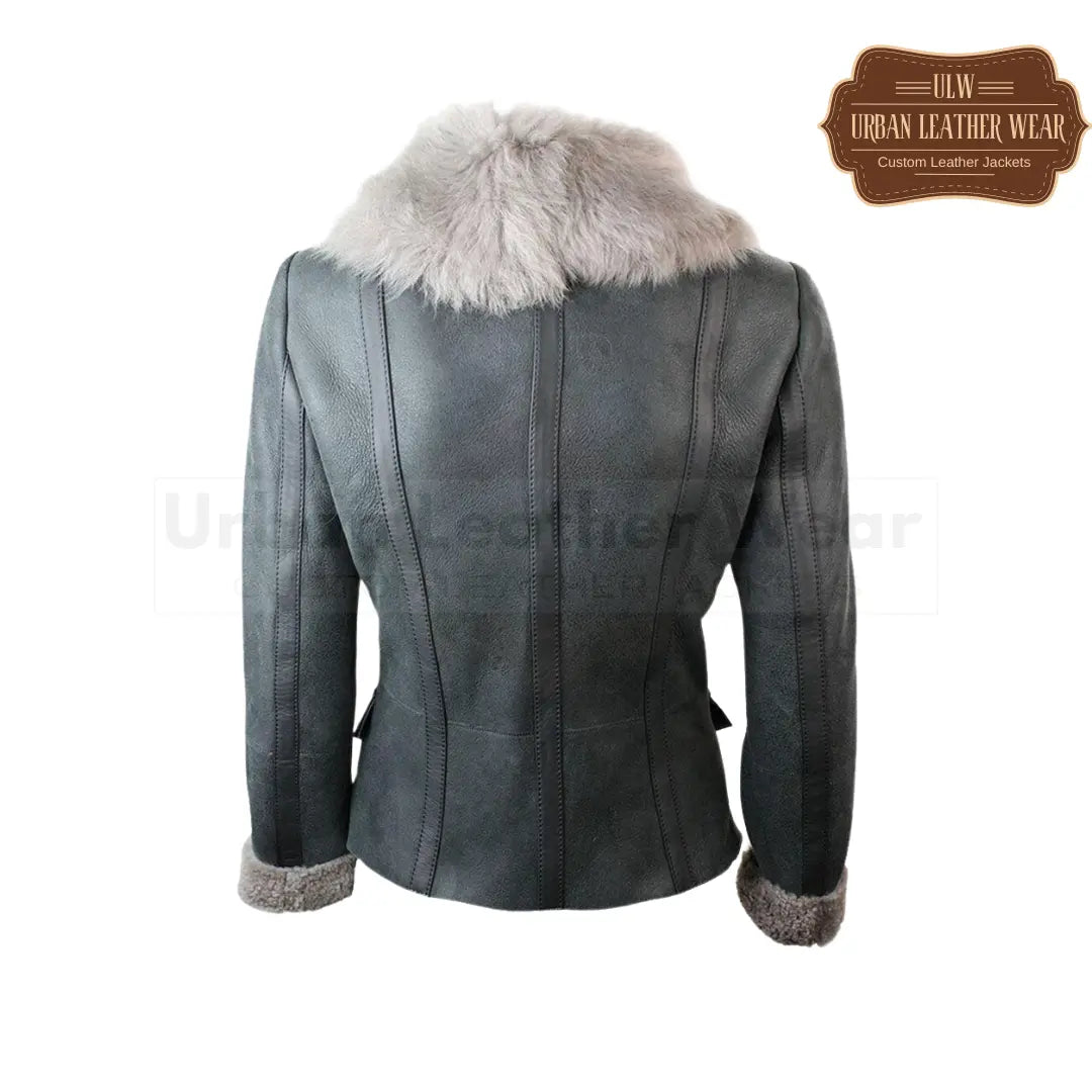 Women shearling aviator flying leather jacket 