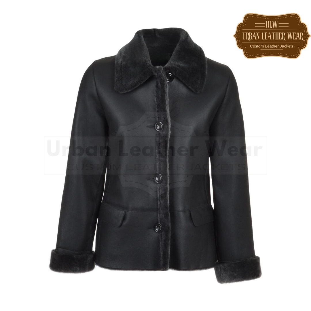 Shop our Women 3 Button Suede Black Leather Fur Trim Jacket.