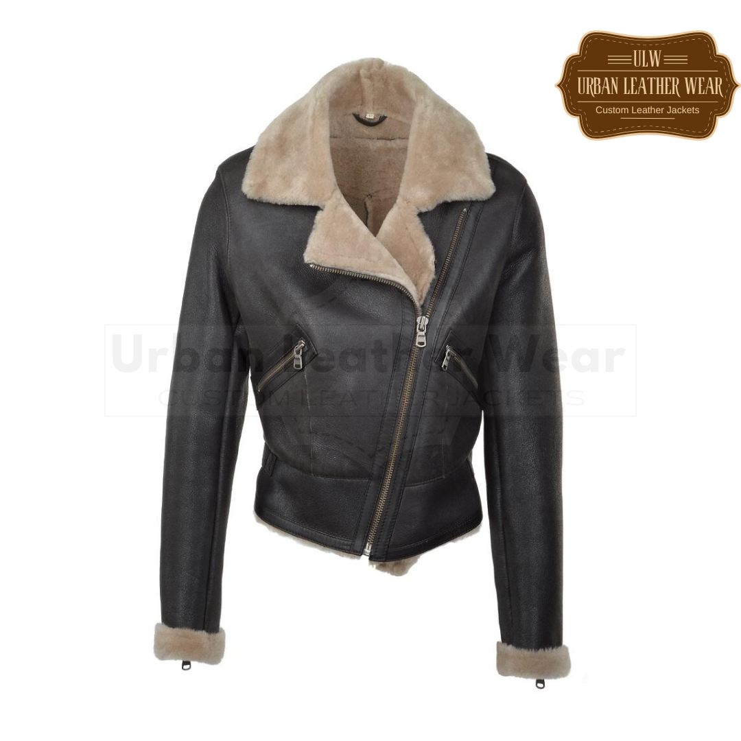 Shop our Women Black Shearling Leather Fur Moto Biker Jacket. 