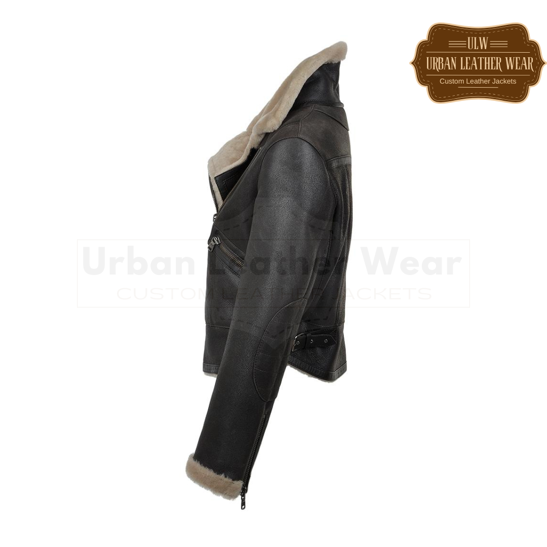 Shop our Women Black Shearling Leather Fur Moto Biker Jacket. 