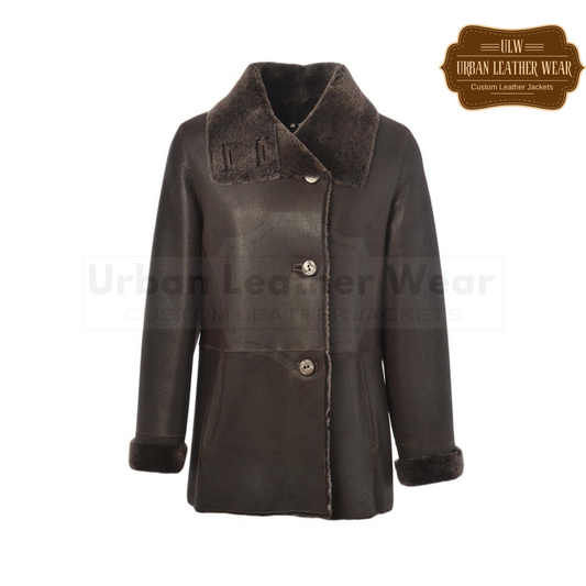 Buy our Shearling Leather Dark Brown Button Down Jacket for women!