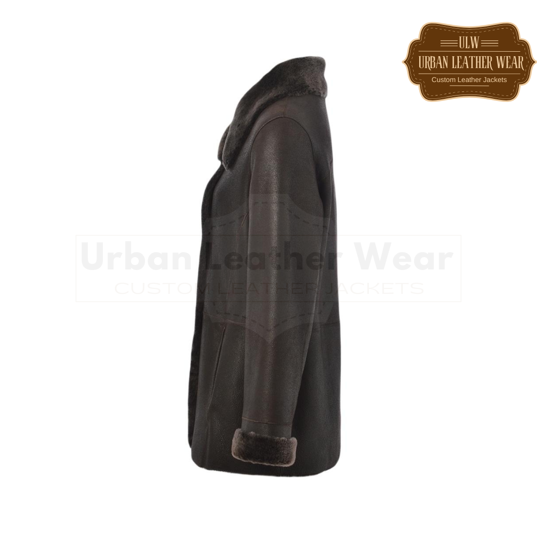 Buy our Shearling Leather Dark Brown Button Down Jacket for women!