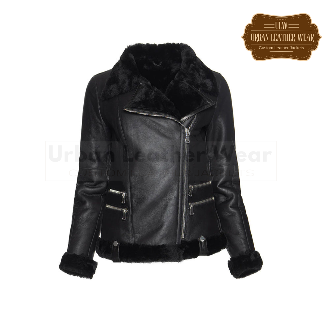 Shop our Women's Shearling Black Leather Jacket. Made with genuine leather, this jacket features a cozy shearling lining