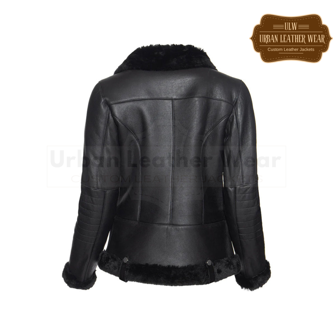 Shop our Women's Shearling Black Leather Jacket. Made with genuine leather, this jacket features a cozy shearling lining