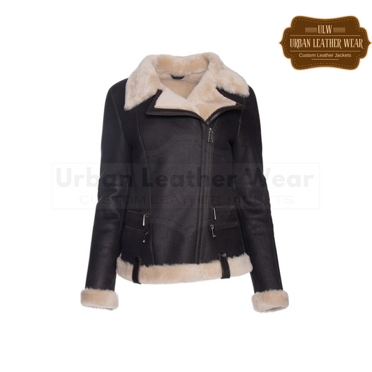 Shop Women Vanila Fur Shearling Black Leather Jacket. 